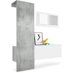Garderobe Meubles d'entrée Carlton Set 4 Blanc - haute brillance & tons naturels - Panneau en