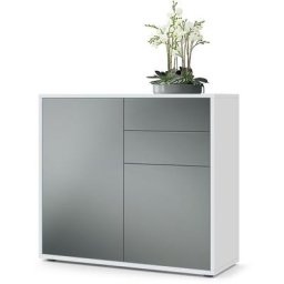Commode Armoire Dressoir Crédence Ben Blanc mat, haute brillance & tons naturels - Façades en