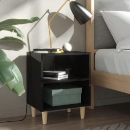 Lot de 2 Tables de nuit - Moderne Tables de chevet pieds en bois 2 pcs Noir brillant 40x30x50 cm