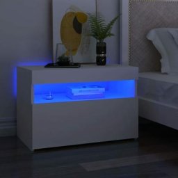 Table de nuit - Moderne Table de chevet avec lumières led Blanc 60x35x40 cm Aggloméré FR15254