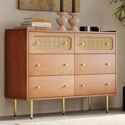 Commode - Buffet en rotin pour chambre à coucher & toutes les pièces de vie noyer - 6 tiroirs