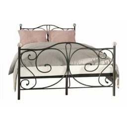 Lit Elmira 101, Noir, Double, 140x200, Métal, Sommier à lattes, 145x207x104cm - Noir