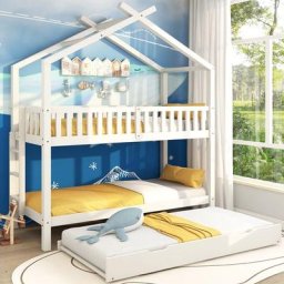 Merax - Lit cabane 90 x 200 cm, Lit superposé, lit d'enfant, Trois lits, Extensible, Design