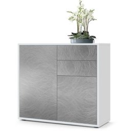 Commode Armoire Dressoir Crédence Ben Blanc mat, haute brillance & tons naturels - Façades en Metal