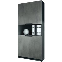 Vladon - Armoire de bureau haute Rangement Logan V2 Noir, haute brillance & tons naturels - Façades
