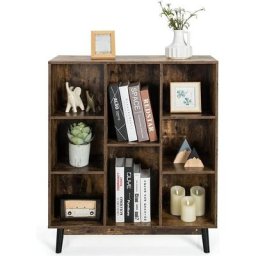 Bibliotheque avec 8 Compartiments Ouverts avec Pieds Stables, Meuble de Rangement en Bois pour