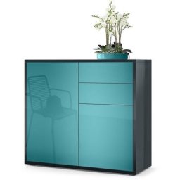 Commode Armoire Dressoir Crédence Ben Noir mat - haute brillance & tons naturels - Façades en