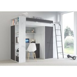 Armoire lit bureau d'enfants Verana p H190x120x236cm de graphite blanc