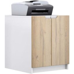 Vladon Commode d'imprimante armoire à dossiers Logan blanc mat - haute brillance - Façades en Chêne