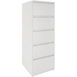 Venice - Commode haute 5 tiroirs chambre bureau - 45x40x111 - Meuble de rangement - Finition blanc