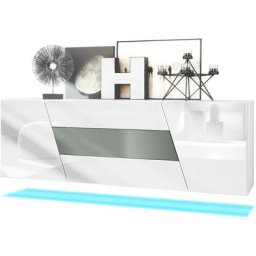 Buffet Commode Dressoir Crédence Houston pendaison Blanc mat - haute brillance - Graphite satiné