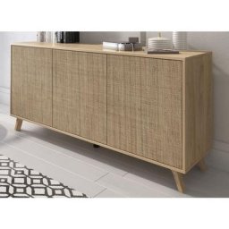 Buffet, commode, meuble de rangement coloris chêne cambrian/effet textile - Longueur 138 x