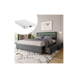 Lit double hydraulique avec matelas pour adultes, lit rembourré 140x200cm, tête de lit réglable,