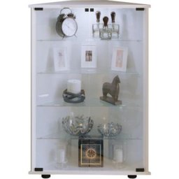 Ebuy24 - Jecka Vitrine armoire d'angle avec 2 portes vitrées et lumière led, blanc. - Blanc