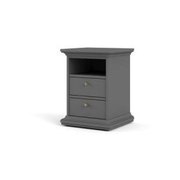 Venedig Table de chevet étroite 2 tiroirs et 1 espace de rangement, gris mat. - Grise