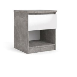 Nada Table de chevet avec 1 tiroir et 1 tablette de rangement, aspect béton, blanc brillant. - Grise