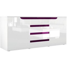 Buffet Commode Dressoir Crédence Sylt en Blanc - haute brillance & tons naturels - Blanc haute