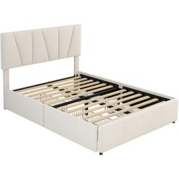 HONGYA Lit adult double 140 x 200 cm avec 4 tiroirs de rangement inclus sommier style