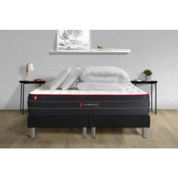 Ensemble matelas sommier Boost 200 x 200 cm - Couleur : Noir avec 2 oreillers et couette - Noir