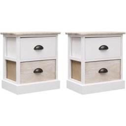 2 pcs Tables de chevet Blanc et naturel 38x28x45 cm Paulownia Vidaxl Blanc et marron