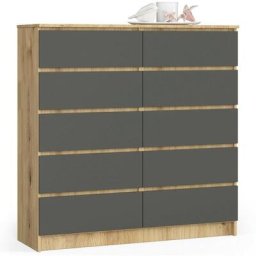 Commode Akord K120 Chêne Artisan 120 cm 10 tiroirs façade Gris Graphite 120x40x121 cm