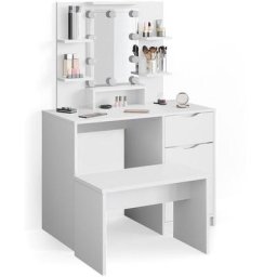 Coiffeuse ""Ruben"" Blanc avec banc et éclairage led Vicco