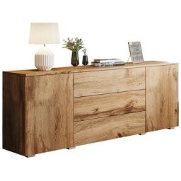 Commode Sarasota 129, Chêne wotan, Avec tiroirs et portes, 68x150x39cm - Chêne wotan
