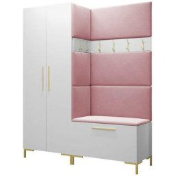 Ensemble entrée Hartford F100, Blanc, 196x158x44cm, Blanc, Tapisserie, Stratifié, Mural, Mis - Blanc
