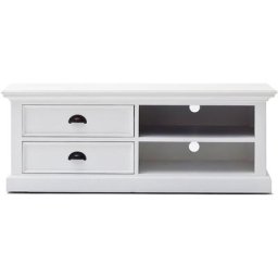 Halifax Meuble tv avec 2 tiroirs et 1 tablette de rangement, blanc.
