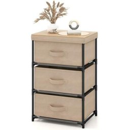 Commode 3 Tiroirs en Tissu, Commode Chambre Adulte avec Cadre en Métal, Meuble Tiroir Rangement