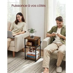 Vasagle Table d'Appoint , Petite Table de Chevet avec Multiprise, Fin, 2 Prises ca, 2 Ports usb, 30