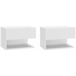 Lot de 2 Tables de Chevet murales, Tables de nuit, pour Chambre Salon Couloir, Blanc brillant Bois