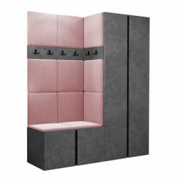 Ensemble entrée Hartford 266, Béton + Noir, 186x158x46cm, Noir, Béton, Stratifié, Tapisserie,