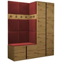 Ensemble entrée Hartford 266, Chêne artisanal, 186x158x46cm, Chêne artisanal, Rouge, Tapisserie,