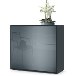 Commode Armoire Dressoir Crédence Ben Noir mat - haute brillance & tons naturels - Façades en Gris