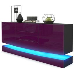 Buffet Commode Dressoir Crédence City en Noir - haute brillance & tons naturels - Portes en Mûre