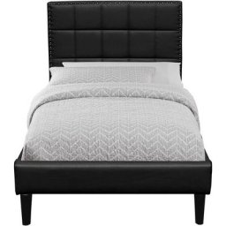 Lit riley pour matelas 90x200 - Sommier + Tête de Lit Capitonnee Couleur noir + Pieds en 16 cm pour