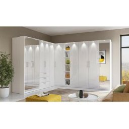 Dressing d'angle complet collection modulo coloris blanc avec led, joues de finitions et packs