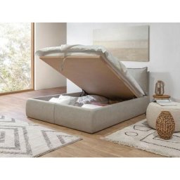 Lit coffre Bobochic Lit coffre garance avec tête de lit effet oreiller 160x200 Beige - Beige