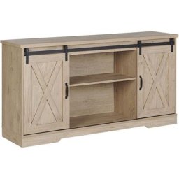 Commode Buffet Effet Bois Clair avec 2 Compartiments à Portes Coulissantes et Étagères Meuble de