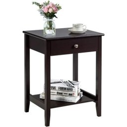 Table de Chevet à 2 Niveaux avec 1 Tiroir, Table d'Appoint Table de Nuit Moderne pour Chambre Salon