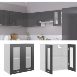Armoire en verre suspendue | Armoire de cuisine Meuble haut Cuisine Gris brillant 60x31x60 cm