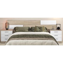 Ensemble tête de lit + 2 tables chevets coloris chêne cambrian/blanc Pegane