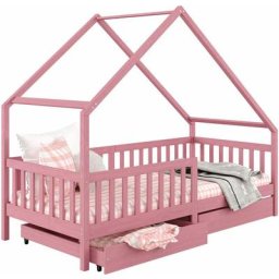 Lit cabane alva lit enfant simple asymétrique en bois 90 x 200 cm, avec rangement 2 tiroirs, en pin