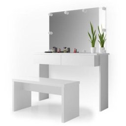 Coiffeuse ""Azur"" Blanc brillant avec banc et éclairage led Vicco