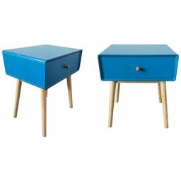 Red Deco - Lot de 2 tables de chevet avec tiroir de style scandinave olaf bleu