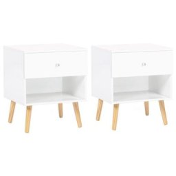 Lot de 2 tables de chevet emmie 1 tiroir scandinaves bois et blanc - Blanc