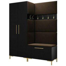 Ensemble entrée Hartford F100, Noir, 196x158x44cm, Brun foncé, Noir, Stratifié, Tapisserie, Mis,