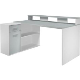 GamerBüro Mobilier de bureau Gamer, 1 porte, 1 tiroir, 2 espaces ouverts, blanc, gris.