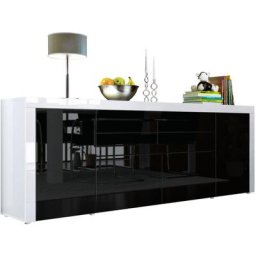 Buffet Commode Dressoir Crédence La Paz V2 Blanc, haute brillance, tons naturels - Noir haute